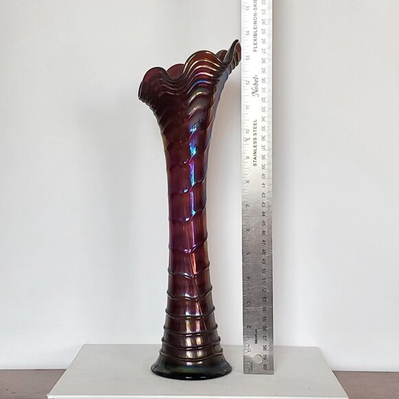 13.75 Inch Amethyst Ripple Vase, Imperial Glass Company, Carnival Glass - Picture 6 of 7